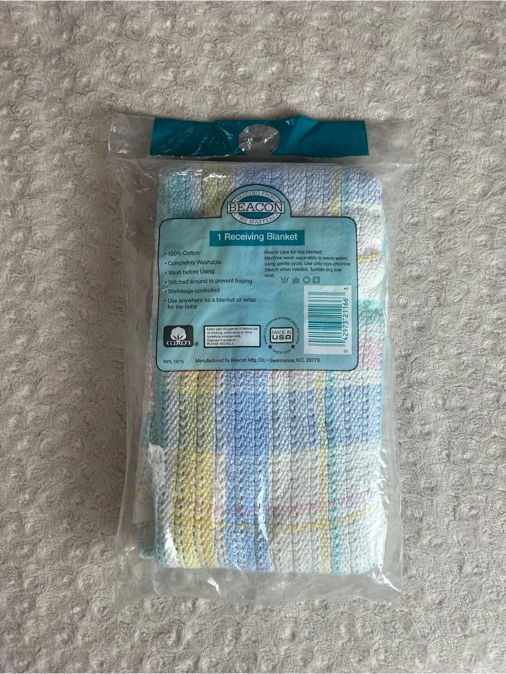 Beacon Thermal Plaid Beauty Baby Blanket Pastel Yellow Blue Pink White USA Made
